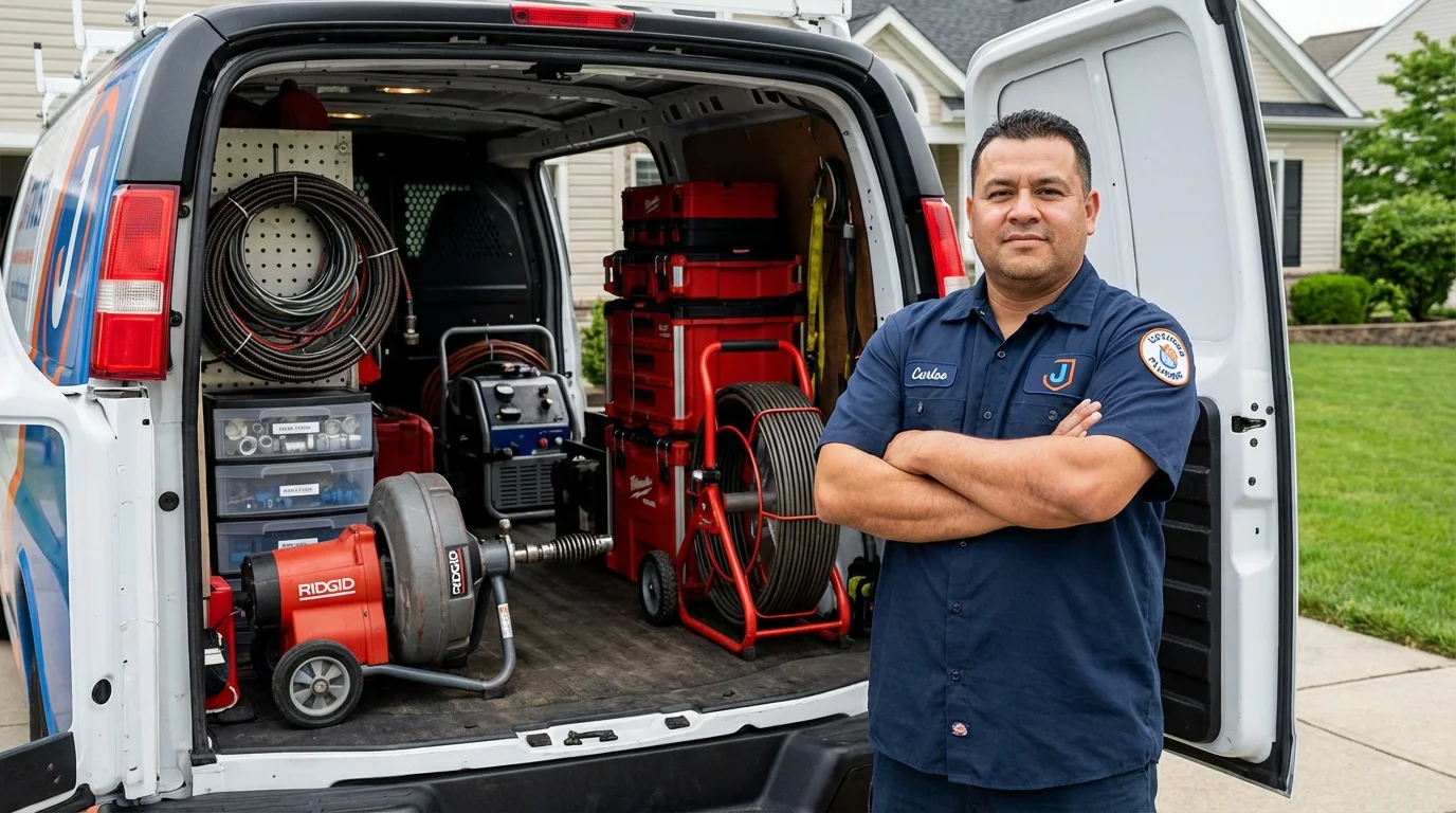 Professional drain cleaning equipment and Johns Plumbing LLC plumber in Sudbury