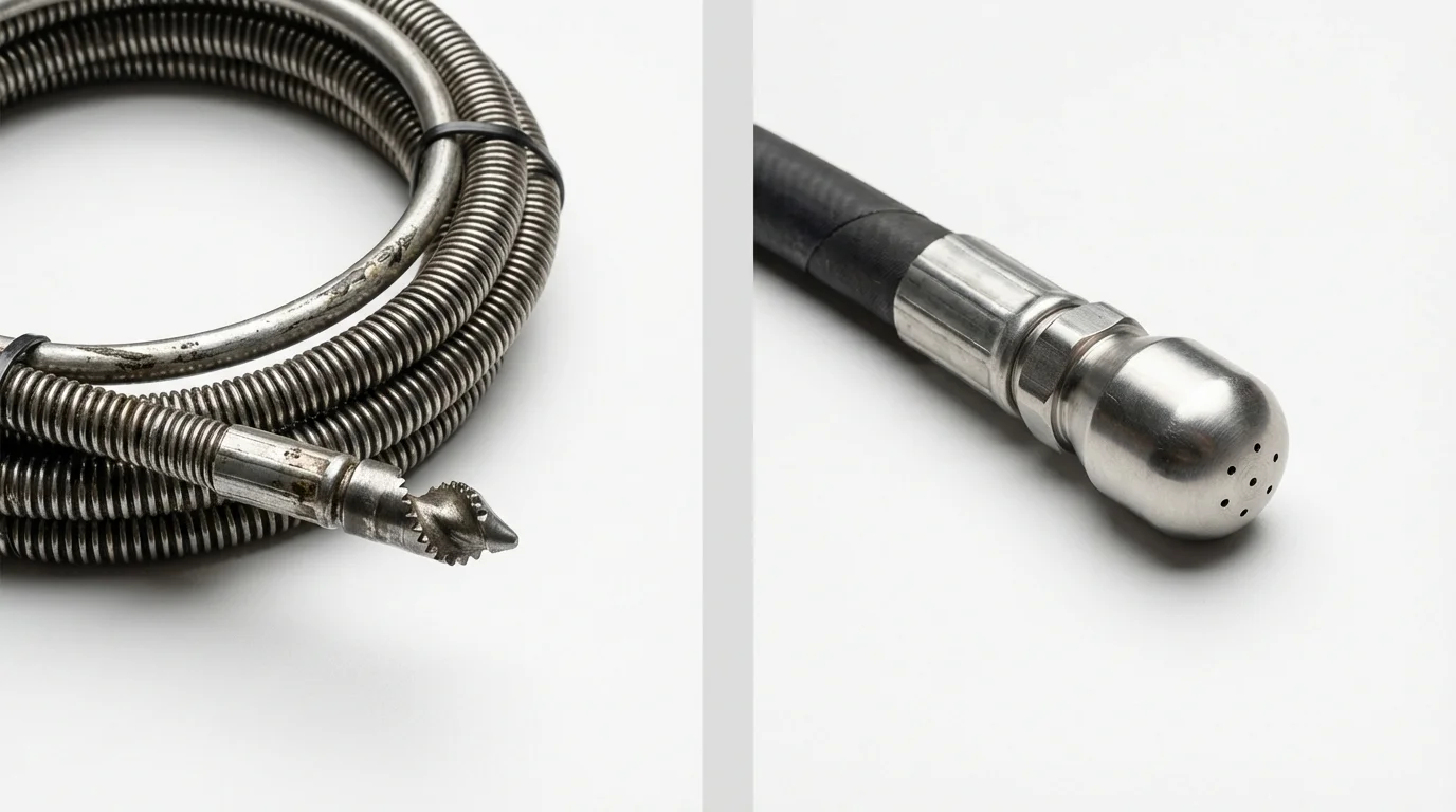 Drain snake cable and hydro jetting nozzle used for drain cleaning in Sudbury, MA