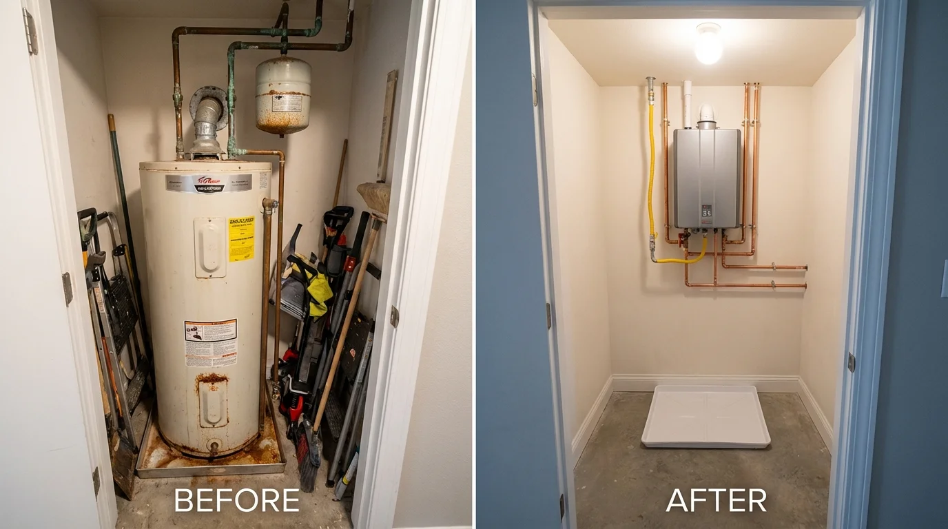 Tank water heater versus wall-mounted tankless unit comparison for Sudbury, MA homeowners